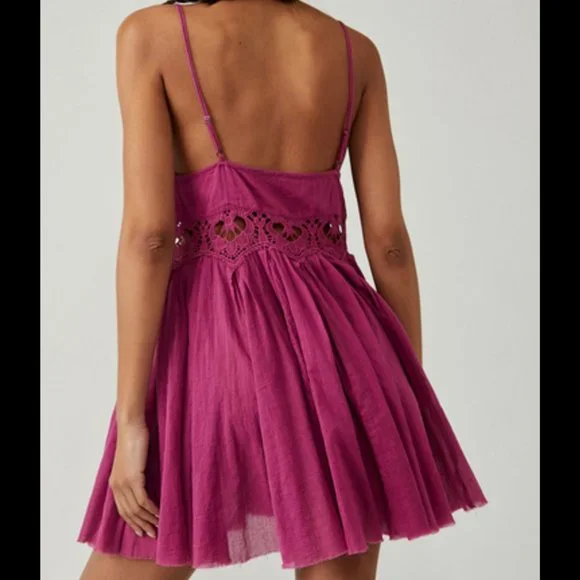 FREE PEOPLE Ilektra Lace Inset Cotton Chemise mini dress Sz M NEW - Picture 2 of 12